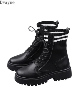 

Red Boots Children of INS Net in 2019 with 100 sets of stitching thick-soled handsome Martin Boots Laced elastic knitted boots