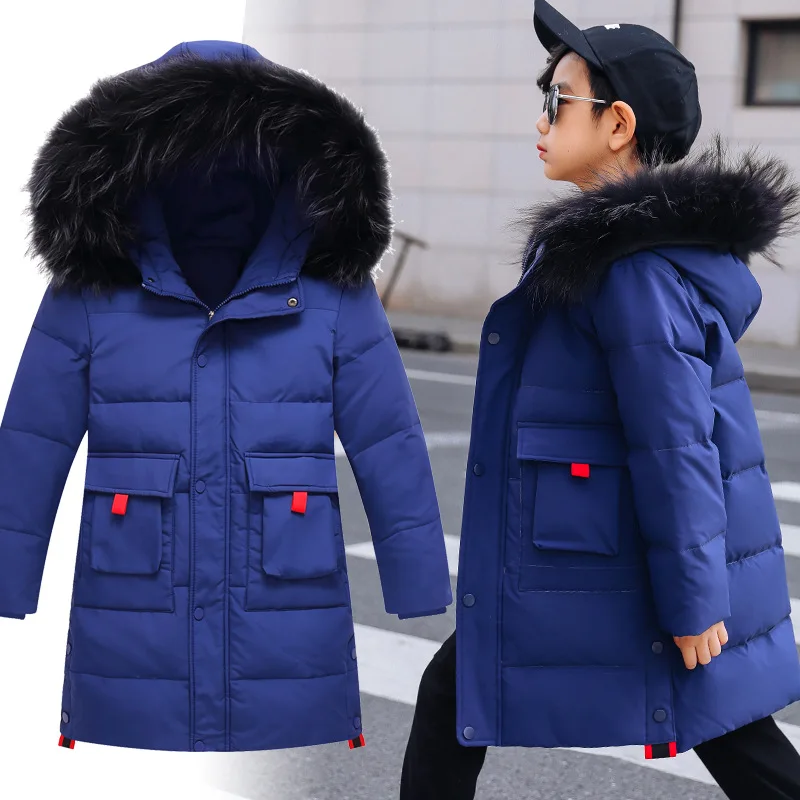 

Cold Winter Kids Down Jacket for Boys Winter Coats 2019 Fashion Long Warm Thick Hooded Teenage Boy Parkas Children Outerwear