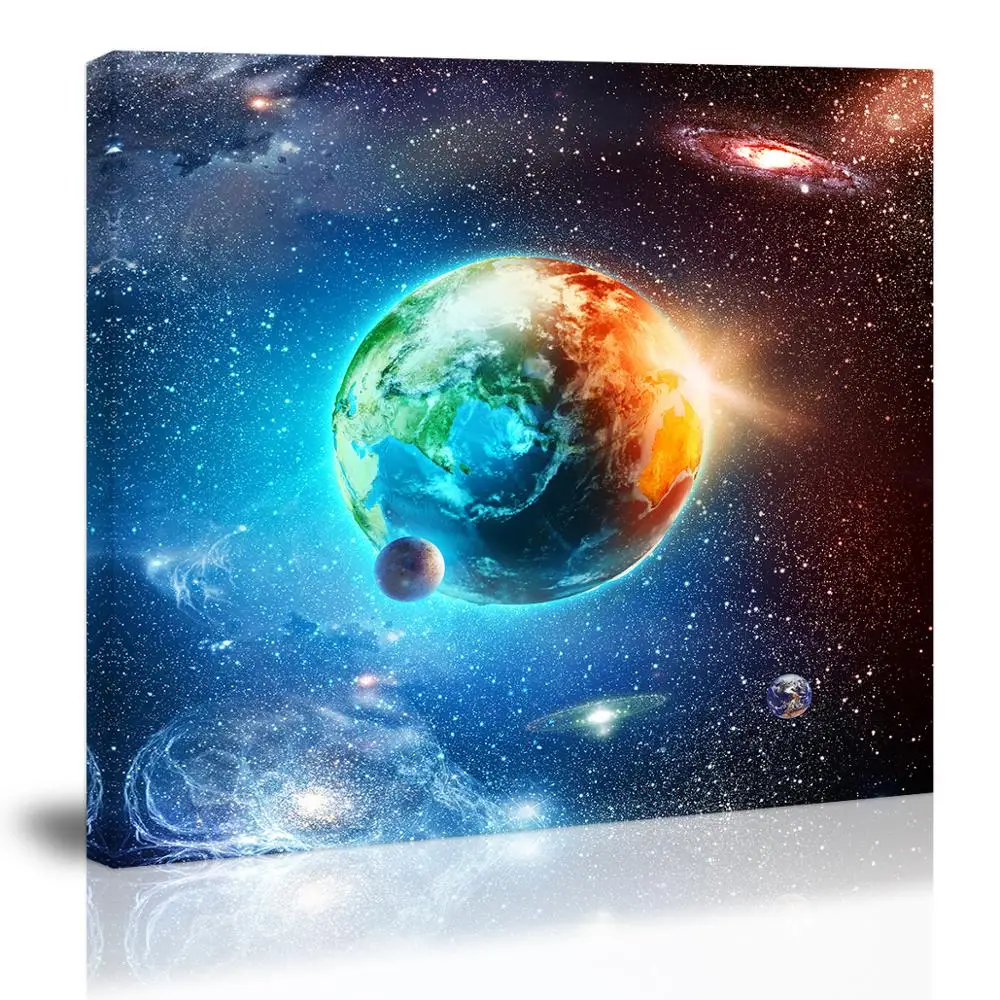 

Blue Earth in The Space Wall Art Decor Planet Universe Star Canvas Painting Kitchen Prints Pictures for Home Living Dining Room