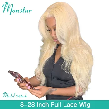 

Monstar Full Lace Human Hair Wig 613 Honey Blonde Colored Remy Brazilian Body Wave 8 - 26 Inch Glueless Full Lace Wigs for Women