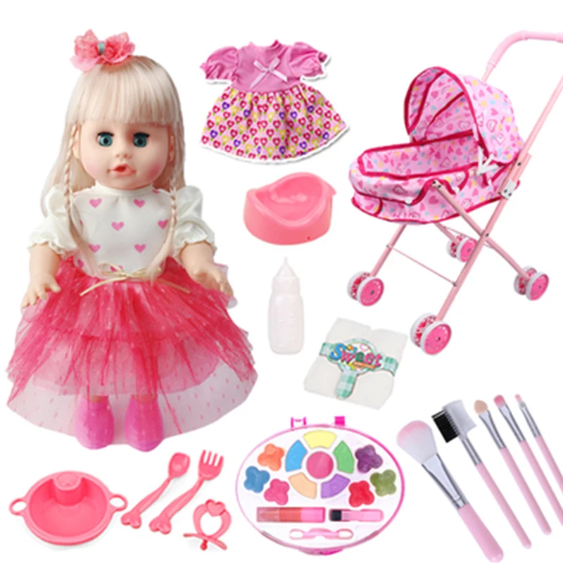 Дети reborn baby doll говорящая кормящая девочка с коляской тележка может мигать Купание воды pee bebes кукла-реборн из ПВХ кукла - Цвет: A