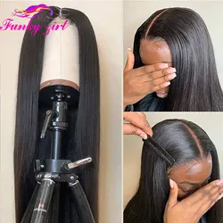 30inch Peruvian Straight T Part Lace Front Wigs 4X4 Lace Closure Human Hair Wigs With Swiss Lace Frontal Part Wig Pre Plucked