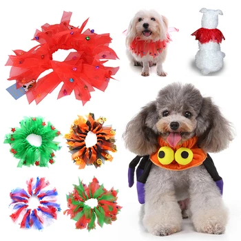 

Christmas Pet Dog Collar Halloween Colorful Ribbons Dog Nacklace Xmas Cat Collars With Small Bell for Small Large Medium Dogs