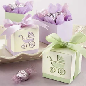 

Free Shipping 50pcs/lot Laser-Cut Baby Carriage Favor Boxes candy packing