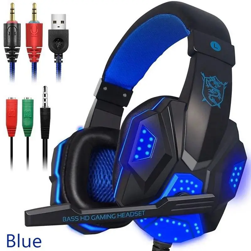 Gaming Headset Earphone Wired Gamer Headphone Stereo Sound Headsets with Mic LED light for Laptop Cellphone PS4