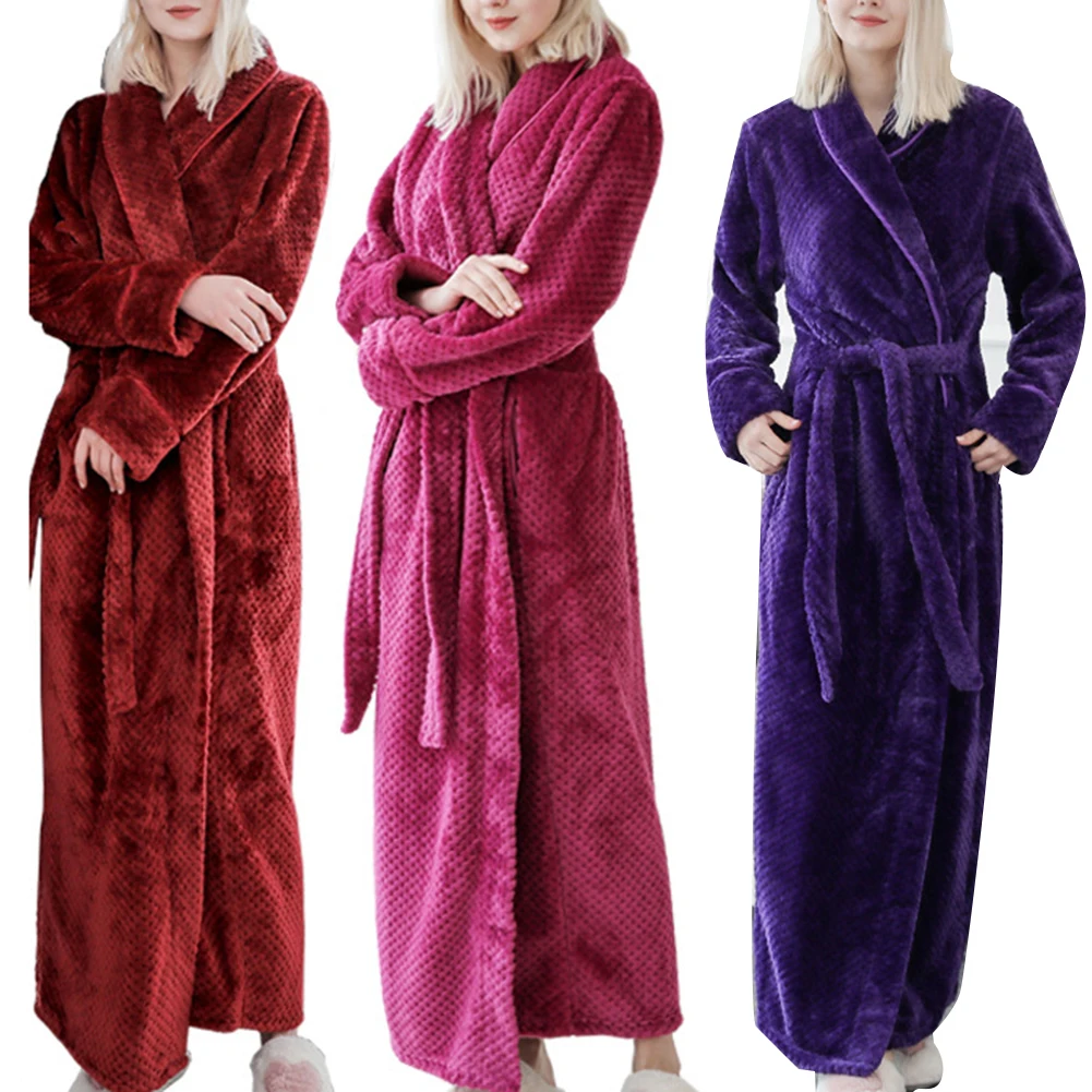 Модный однотонный женский толстый банный халат, мягкий теплый длинный халат, плюшевое кимоно, одежда для сна