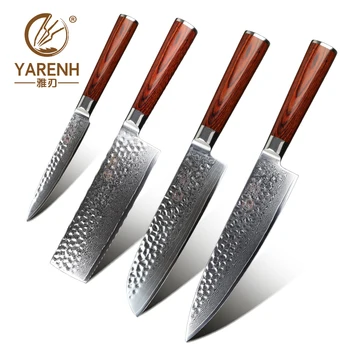 

YARENH 4 pcs kitchen knife set damascus steel professional chef knives sets Japanese VG10 chef nakiri santoku utility knife set