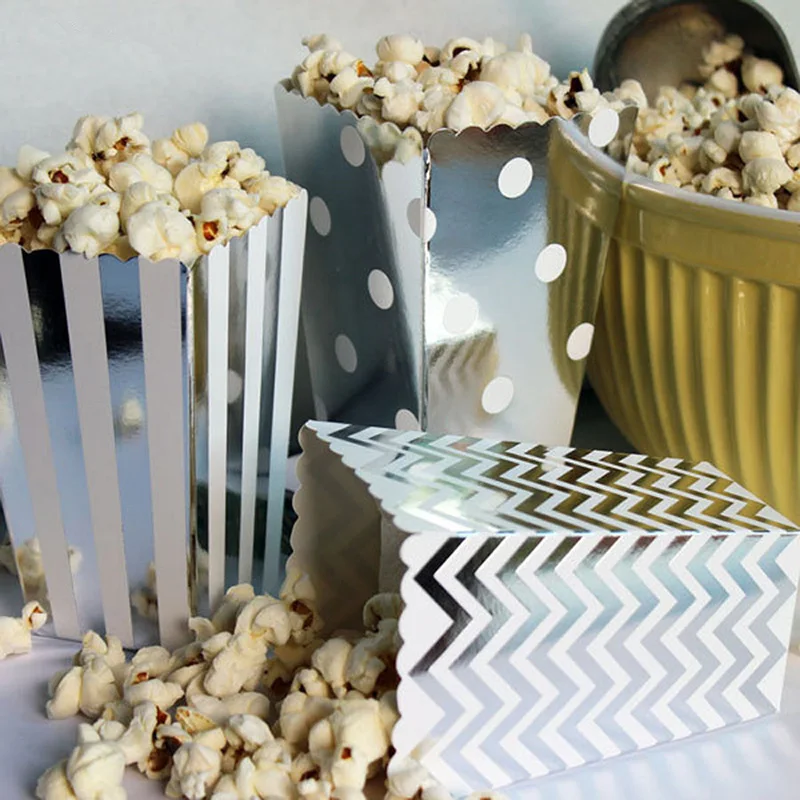 

100pcs mix color Gold/Silver Stiff Paper Mini Party Popcorn Boxes Pop Corn Candy/ Sanck Favor Bags Wedding Birthday Movie Party