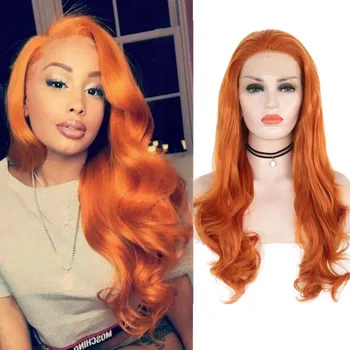 

AIMEYA Fashion Sexy Orange Long Body Loose Wave Synthetic Lace Front Wig for Women Heat Resistant Fiber Natural Hairline Wigs