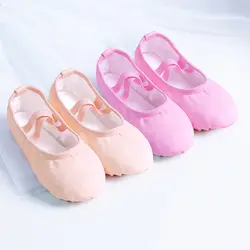 Детские с изображением танца на пуантах мягкая обувь для девочек дети обувь из парусины для малышей 6 цветов кожаная подошва