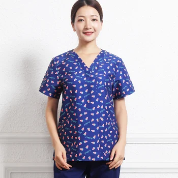 

Popsicle Medical Scrub Tops Hospital Nurse Top Doctor Work Uniforms 100% Polyester Short Sleeve V Neck OR Nurse Work Tunic