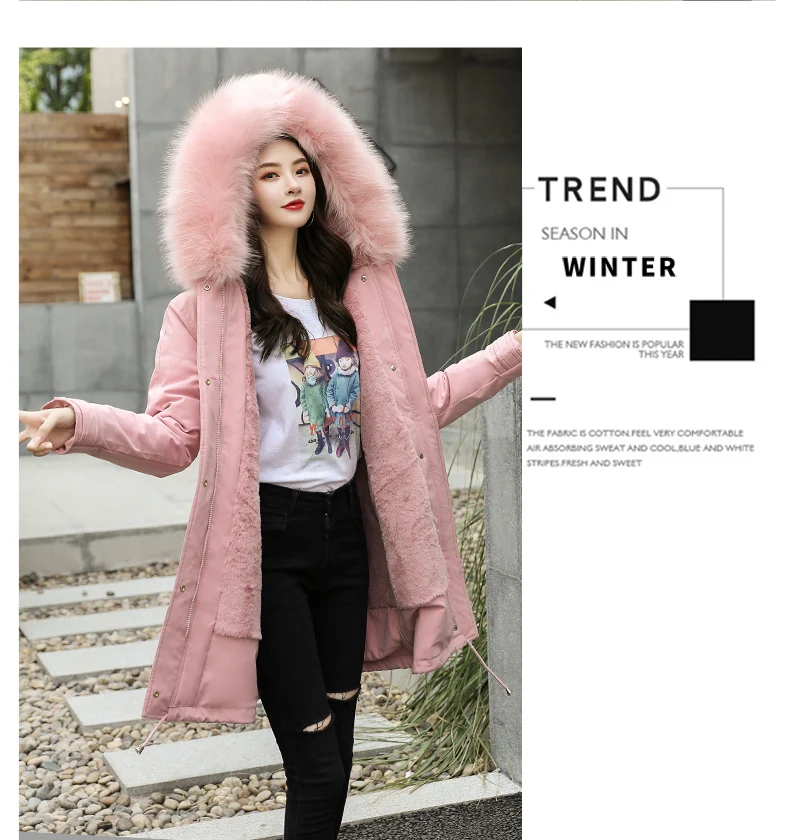Photo Shoot Winter Lambs Wool Inner Wearing Korean-style down Jacket Women's Mid-length Large Fur Collar Students BF Cotton