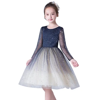

Girls Dress Christmas Princess Costume Autumn Dress for Girls Navy Blue Children Clothing Shiny Sequins Pageant Frock Birthday