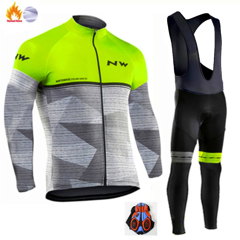 

2019NW New Team Men's Cycling Set Fleece Warm Fleece Jersey Bike Riding Warm MTB Bike Set