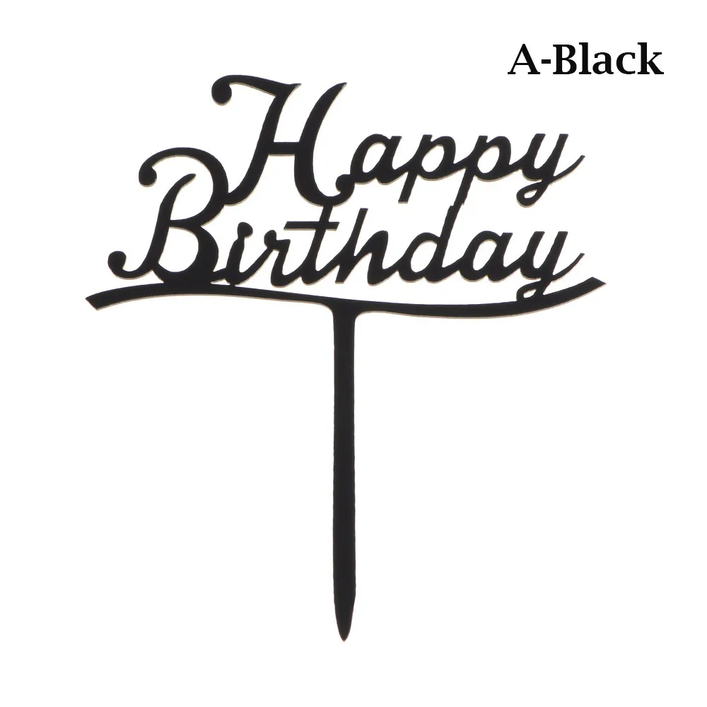 Топпер для торта «С Днем Рождения» акриловая буква золотой серебряный торт топ декор с флагами для вечеринка для мальчика день рождение свадебные принадлежности для детей - Цвет: A-Black