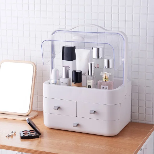 

Crayon Home Nordic Style Make Up Storage Box Cosmetic Cabinet with Cover Drawer Desktop Make Up Case