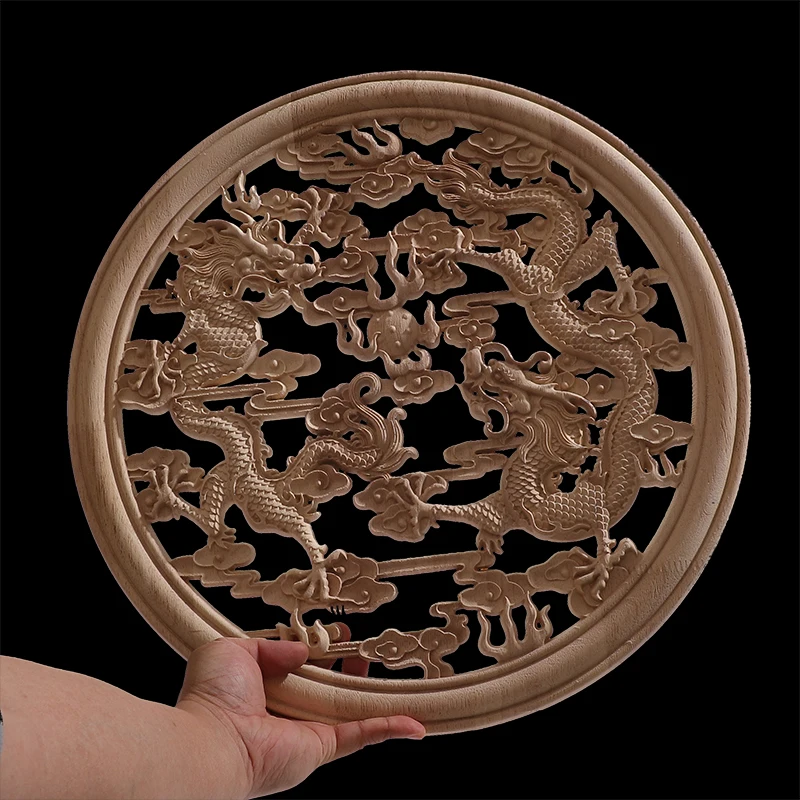 Round Wood Applique Wood Decal Mouldings Onlay Unpainted European Carving Long Floral Wooden Furniture Decoration Corner