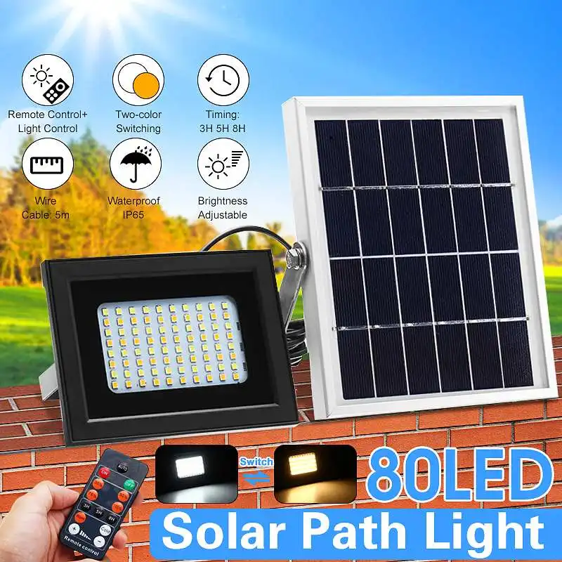 

10W 80 LED Solar Power Light Outdoor Floodlight Camping Tent Lantern with Remote Control 3.7V Wall Lamp Waterproof IP65 4000mAh