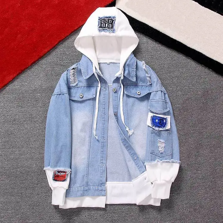 

2019 Autumn New Style Men's Fake Two-Piece Jeans Coat Korean-style Youth Fashion Brand Jacket Jk617