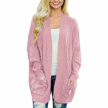 

New Spring Autumn Cotton Solid Cardigan Long Sleeve Knitted Sweater Women Open Stitch Casual Sweaters Women 2020 Loose Pockets