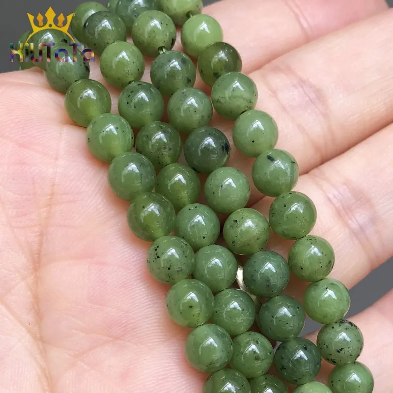 Natural Canada Jades Round Stone Beads Smooth Loose Bead For Jewelry Making DIY Bracelet Ear Studs Accessories 7.5'' 6/8/10/12mm