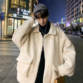 

Winter New Lamb Fur Jacket Men Warm Fashion Parka Men Solid Color Lapel Coat Man Streetwear Wild Cotton Jacket Male Clothes