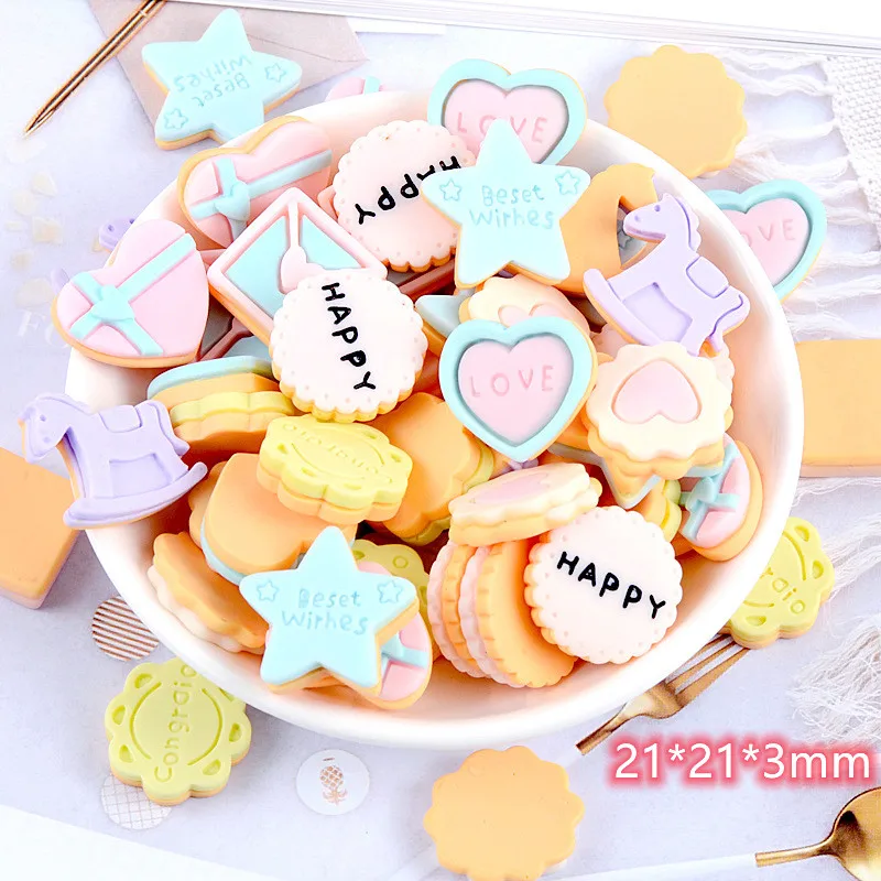 

Resin Lovely Cookies Food Cabochons Charms 20pcs Flatback Cabochon Scrapbook Kawaii DIY Patch Embellishments Accessories