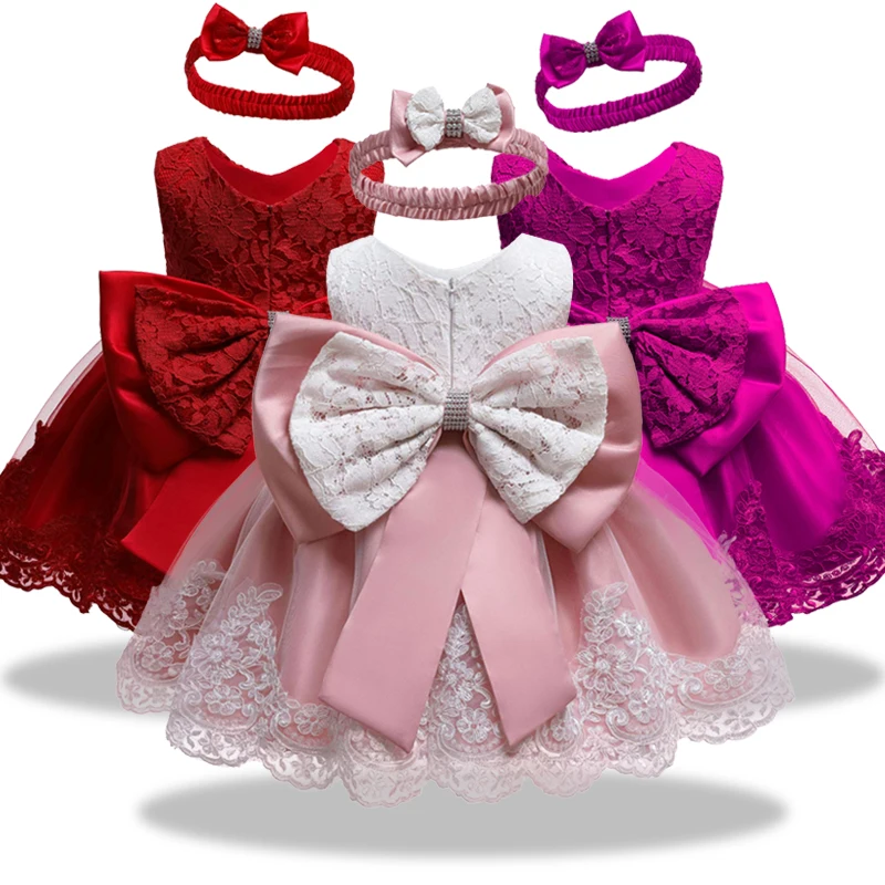Новое Кружевное платье для девочек, свадебное платье для маленьких девочек s крестины Платья из хлопка для вечерние платье для крещения, возрастом 1 год, платья для Дня Рождения для маленьких девочек