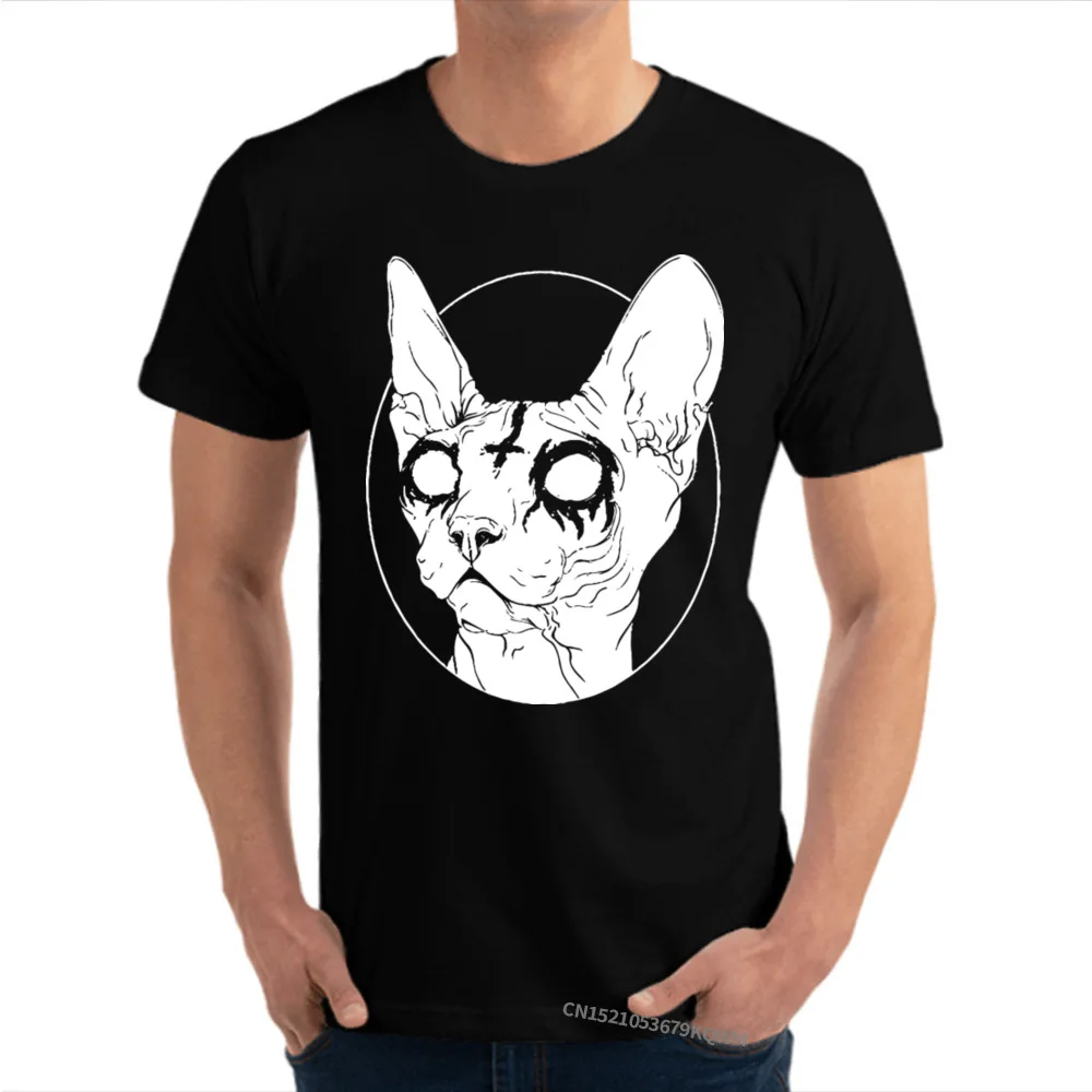 CrazyCustom Short Sleeve Tops & Tees Summer Fall Oversized Round Neck 100% Cotton Tops T Shirt Student T Shirt  Sphynx Catan in White 127 black