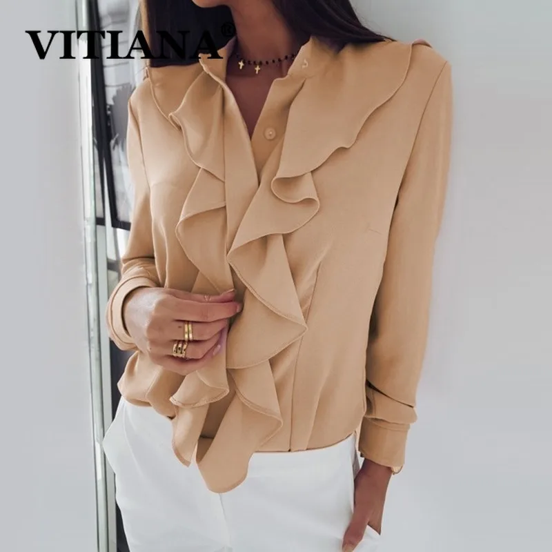 VITIANA официальная белая блузка для женщин осень 2019 Женские топы и блузки с длинным