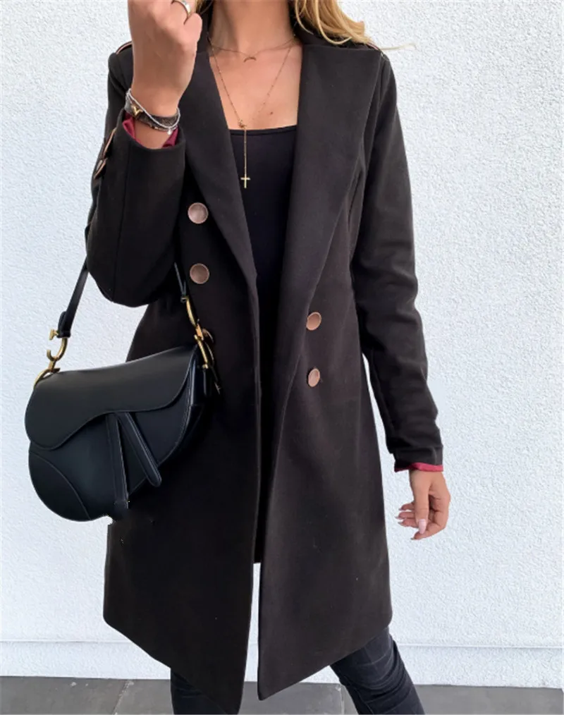 Зимние пальто и куртки женские двубортные длинные пальто корейские элегантные ВИНТАЖНЫЕ пальто женские размера плюс теплый черный Блейзер Куртка