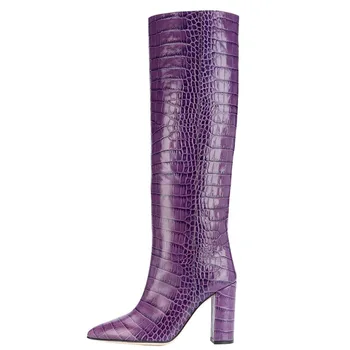 

2020 Newest Leather Knee High Boots Women Sexy Pointed Toe Slip On Thigh High Boots Fashion Brand Designer Booties Winter Boots