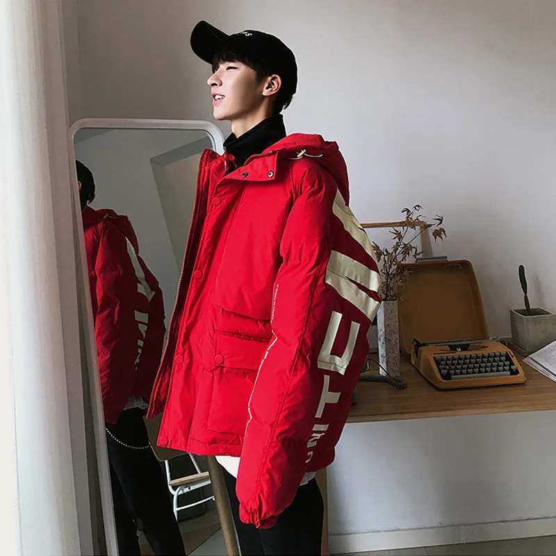 Liketkit мужские зимние куртки одежда 2019 красные толстые парки Harajuku с капюшоном