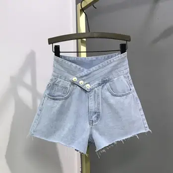 

2020 summer High-waist light blue wide-leg denim shorts women loose Korean jean shorts tide r834