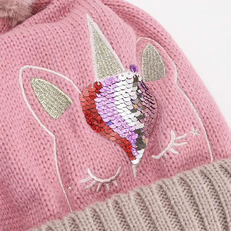 Unicorn Sequin Knitted Wool Beanie Hat