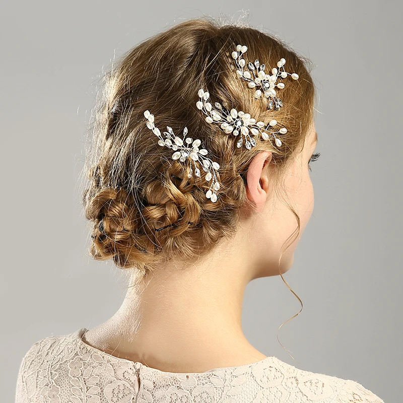 AiliBride 2 pcs Wedding Pearl Hair pins Hair Accessories Women Bridal Headpiece Handmade Jewelry