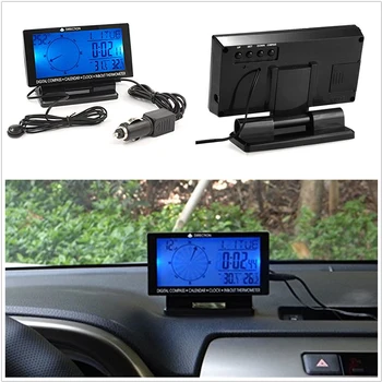 

5 In 1 Car Digital LCD Clock Temperature Display Multifunction 360 Direction 4.6inch Electronic Car Decoration With Battery