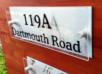 

House number Modern House Sign Door Number Address Acrylic Brushed Aliminium Plate + Fixings Door sign