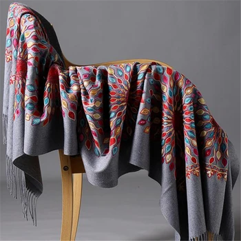 

Winter шаль Fine Tassels Scarf Fashion gray Shawl Women Oversize Shawl Embroidery шумоглушитель Cashmere new Scarf Warm 2020