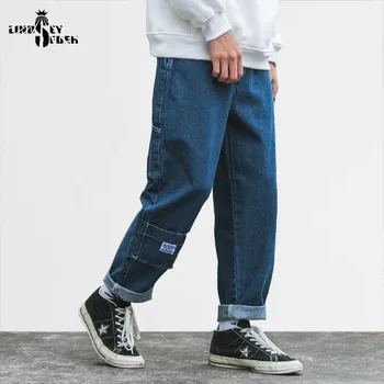 

Lindsey Seader Hiphop Denim Cargo Blue Pants Jeans Pockets Men Harajuku Streetwear Stright Pant Jeans Trousers Men Fashion Jeans