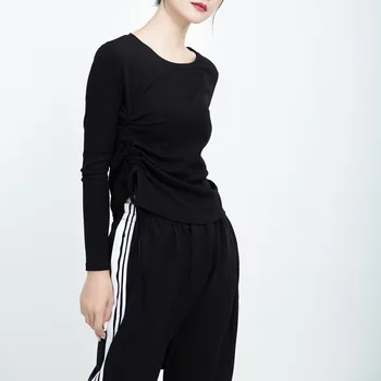 

2020 Summer base shirt all-match comfortable round neck short sleeves short lace-up drawstring T-shirt Women's blouse