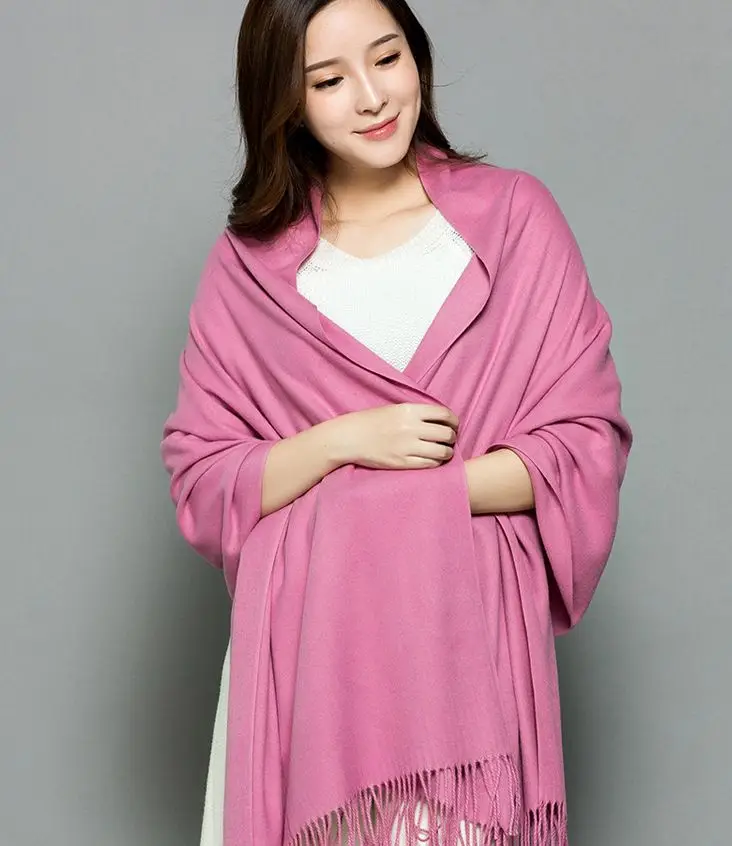 Women High Quality Soft Cashmere Scarves Solid Color Neck Warm Long Shawls Winter Cashmere Scarf All Match Pashmina Wraps - Цвет: hot pink
