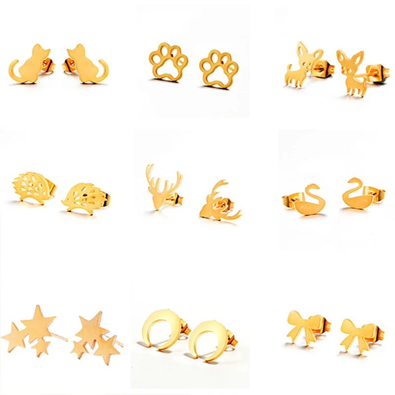 Cute Ear Studs Fashion Mini Golden Color Stainless Steel Women'S Stud Earrings Female Minimalist Jewelry Accessories Gifts | Украшения