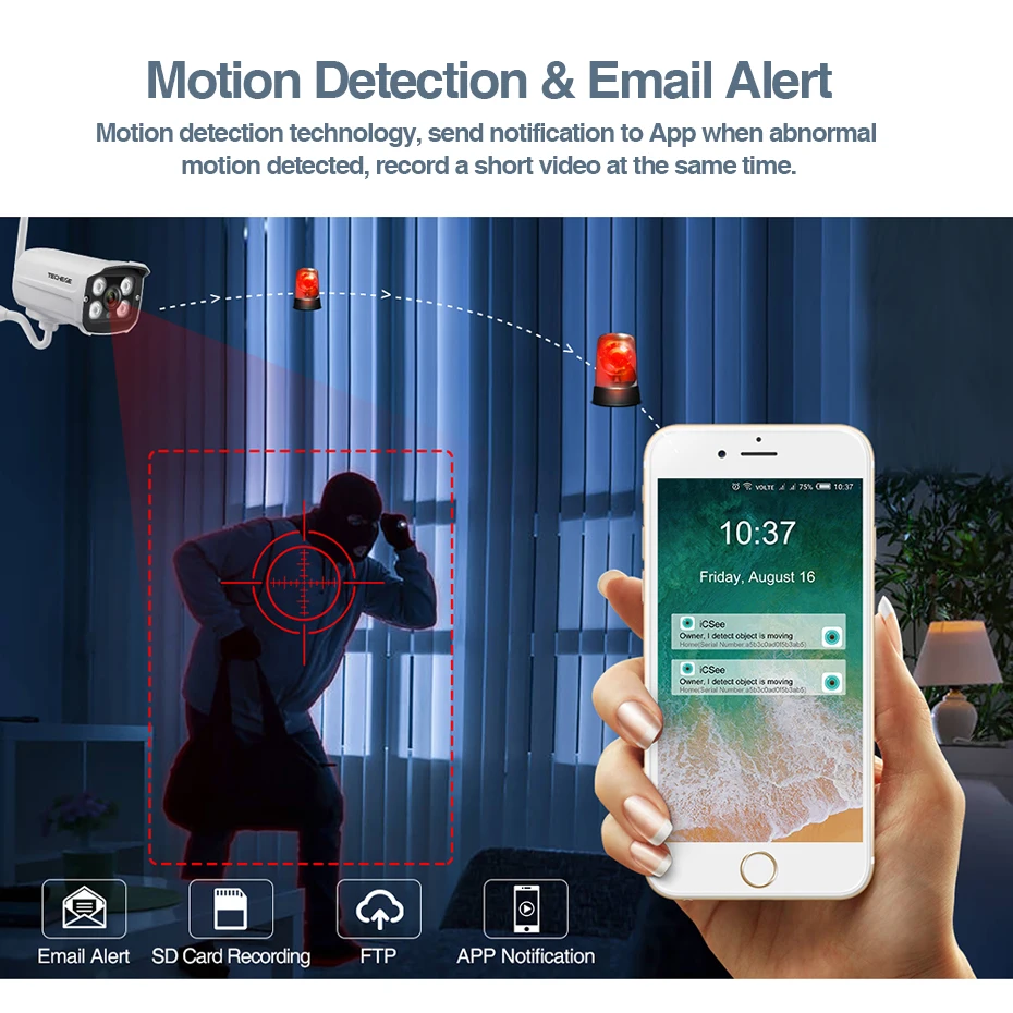 Techege Super HD 5MP IP Camera Wifi CCTV Audio Email Alert Outdoor Wireless Surveillance Onvif Video Security Camera TF Card