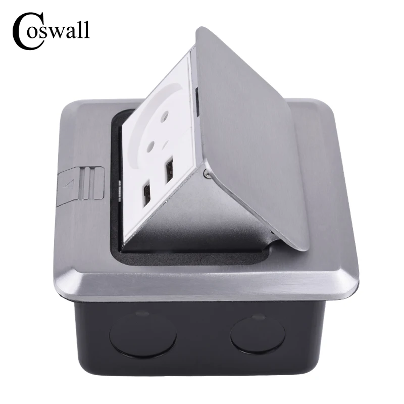  Coswall todo Panel de aluminio Soft Pop Up suelo Socket 16A Israel toma corriente estándar con dobl
