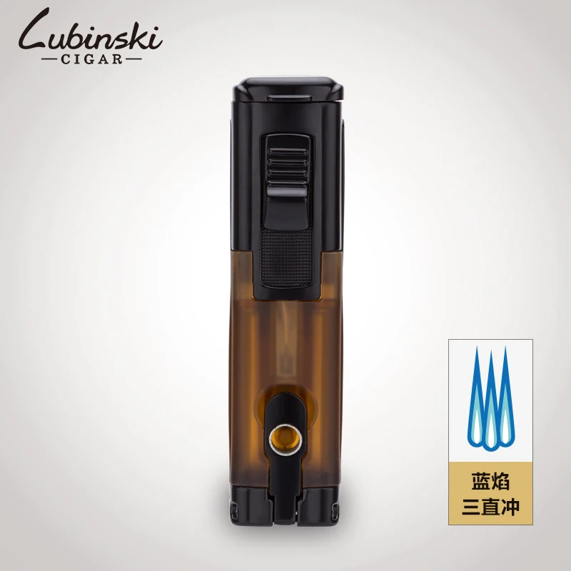 LUBINSKI Fashion Metal 3 Blue Torch Cigar Flame Lighter Windproof Jet Cigarette With Gas Window Punch For COHIBA | Дом и сад
