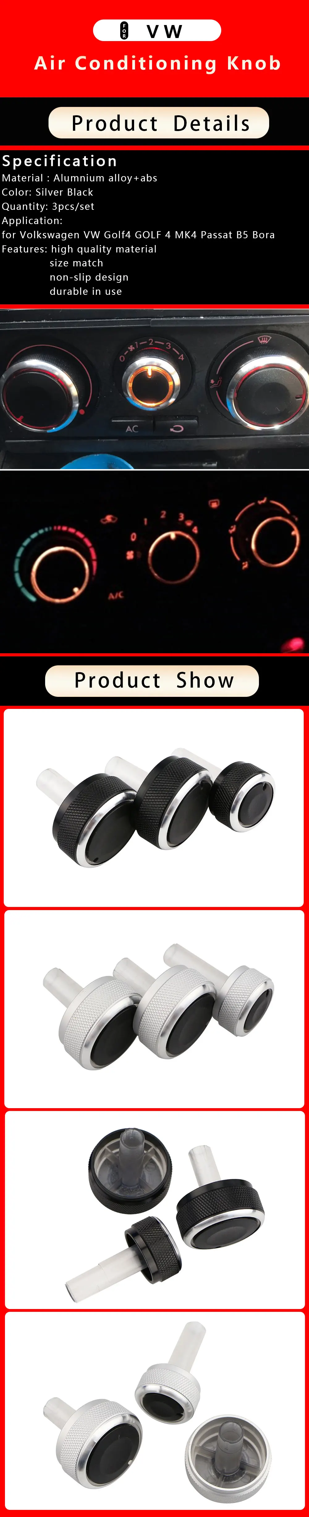 Manopole A/C Per VW Golf 4 MK4 E Passat B5 - Set Di 3, In Alluminio E ABS - Foto 2