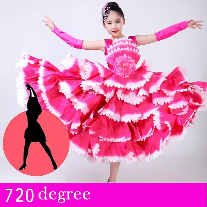Детская испанская коррида платья для танца живота для девочек длинный халат фламенко юбки для девочек красный фламенко лепесток пиона платье DL4218 - Цвет: 720 degree