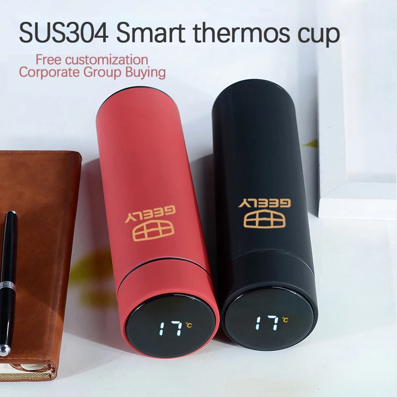 500ml Car Style Pink Smart Thermos Mug LED Temperature Display Stainless Steel Cup With Logo For Geely ck Emgrand ec7 gt gc9 gl