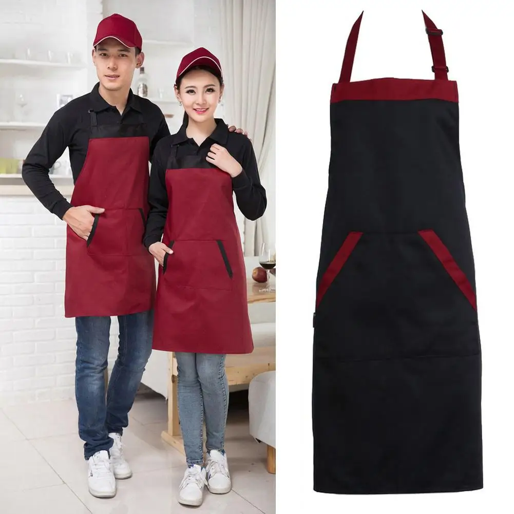 Couple Waterproof Halter Sleeveless Pockets Kitchen Cooking BBQ Milk Tea Restaurant Overall Apron